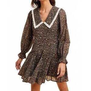 NEW IN-LOOM peter pan collar flared mini dress in mocha